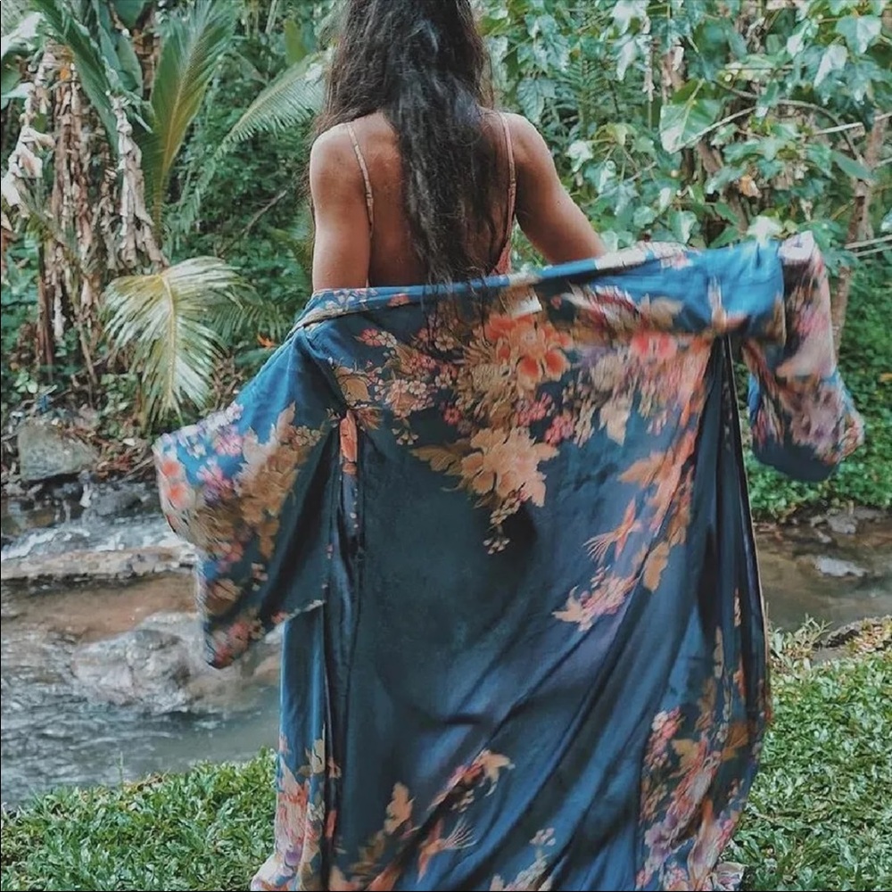 Boho Kimono Floral Bird Print Maxi Gypsy Coverup - Picture 8 of 10